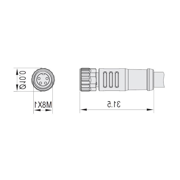 M8 4Pin、母头直型、单端预铸电缆、防焊渣PUR材质、橙色护套、63T041-XXX